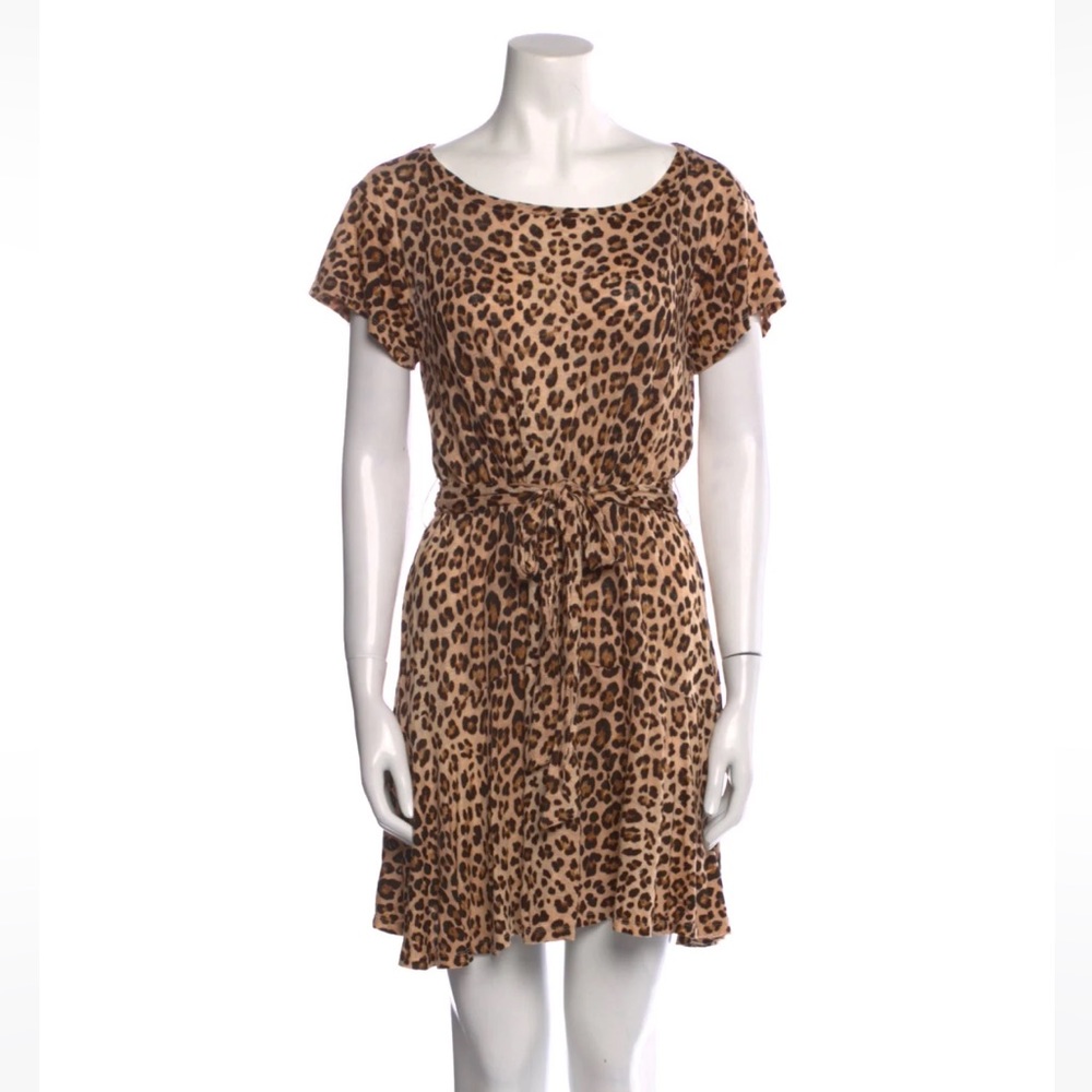 REBECCA TAYLOR CHEETAH LEOPARD PRINT LINEN TSHIRT DRESS SIZE WOMENS L/XL